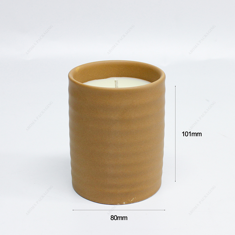 Embossed matte ceramic candle jar